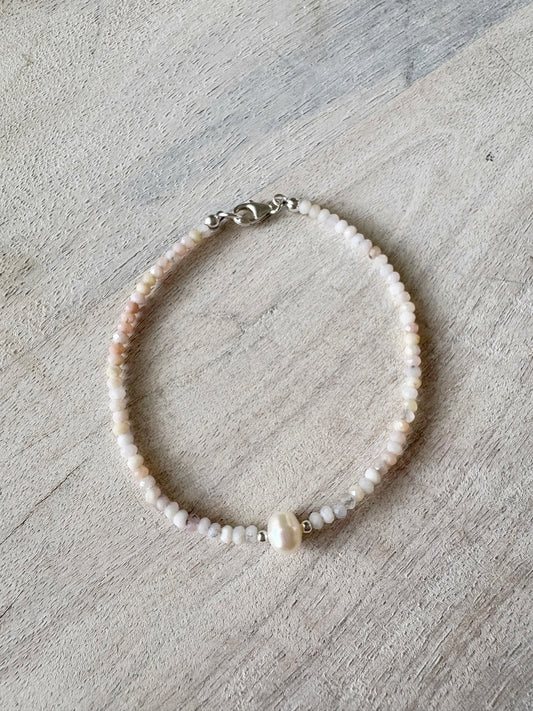 Delicate Pink Opal and Pearl Bracelet