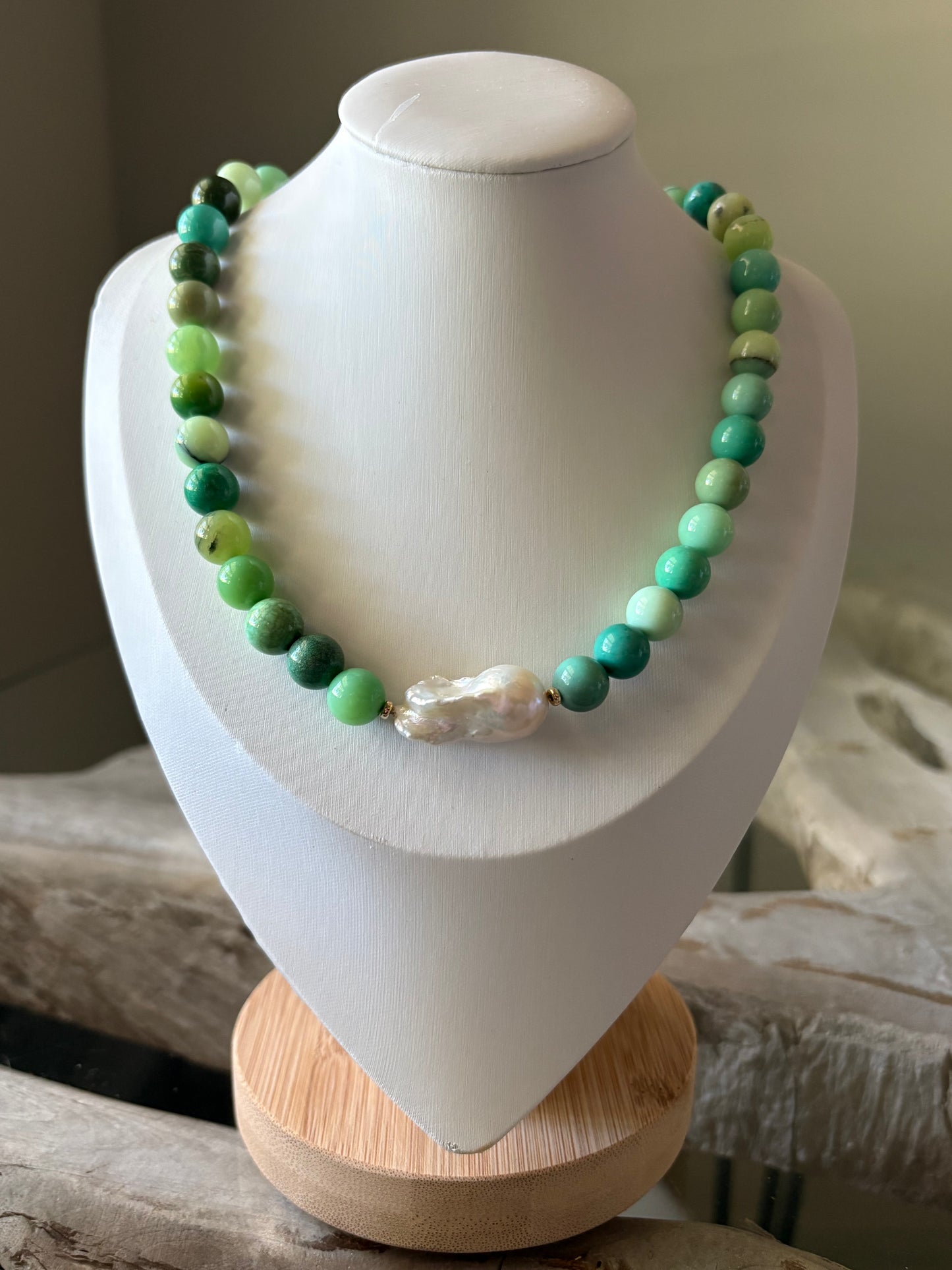 Chrysoprase and Pearl Necklace