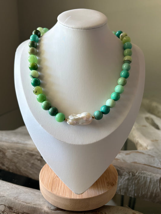 Chrysoprase and Pearl Necklace