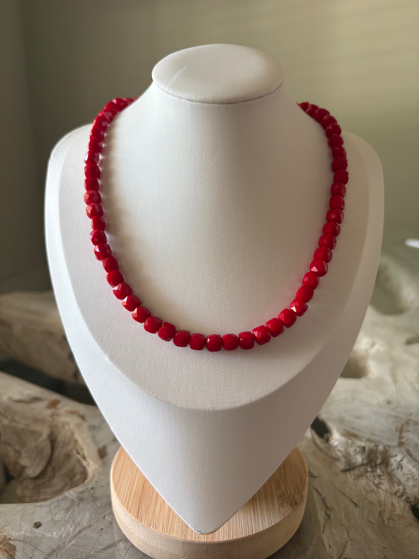 Red Jade Cube Necklace