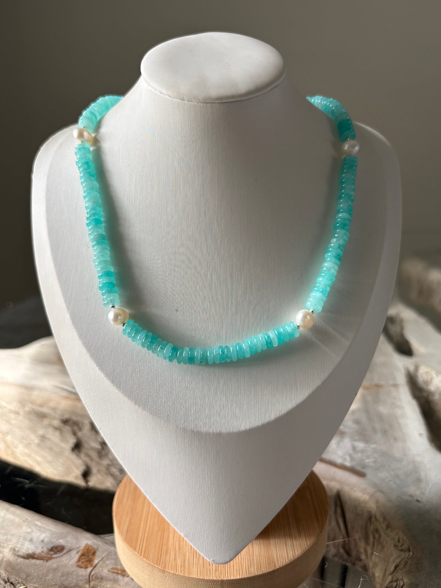 Aqua Jade and Pearl Necklace