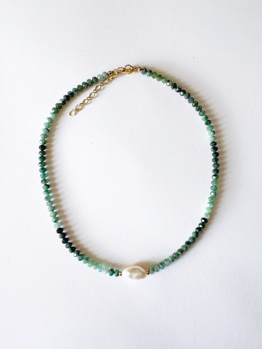 Grandidierite and Pearl Necklace