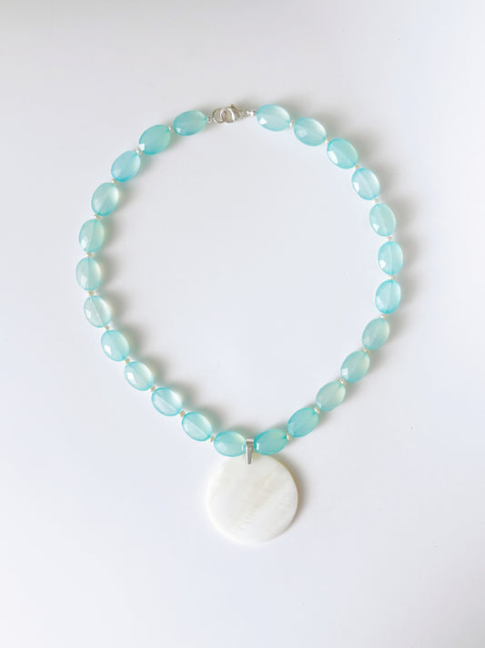 Aqua Chalcedony and Mother of Pearl Necklace