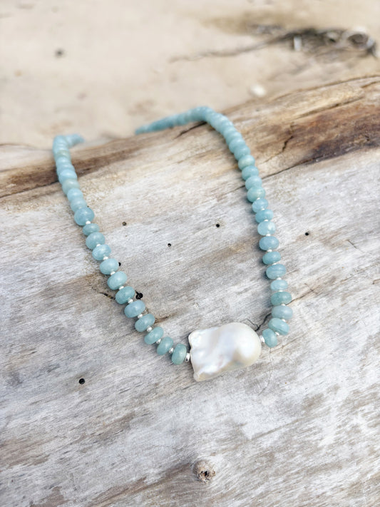 Aquamarine and Pearl Necklace
