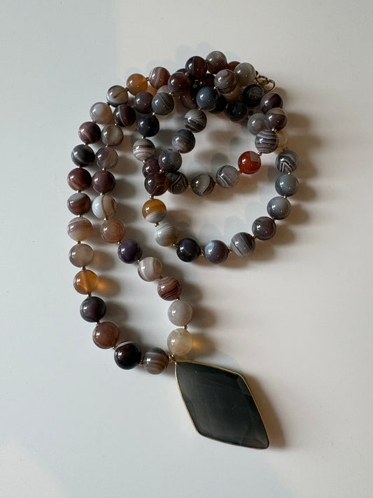 Long Botswana Agate Necklace
