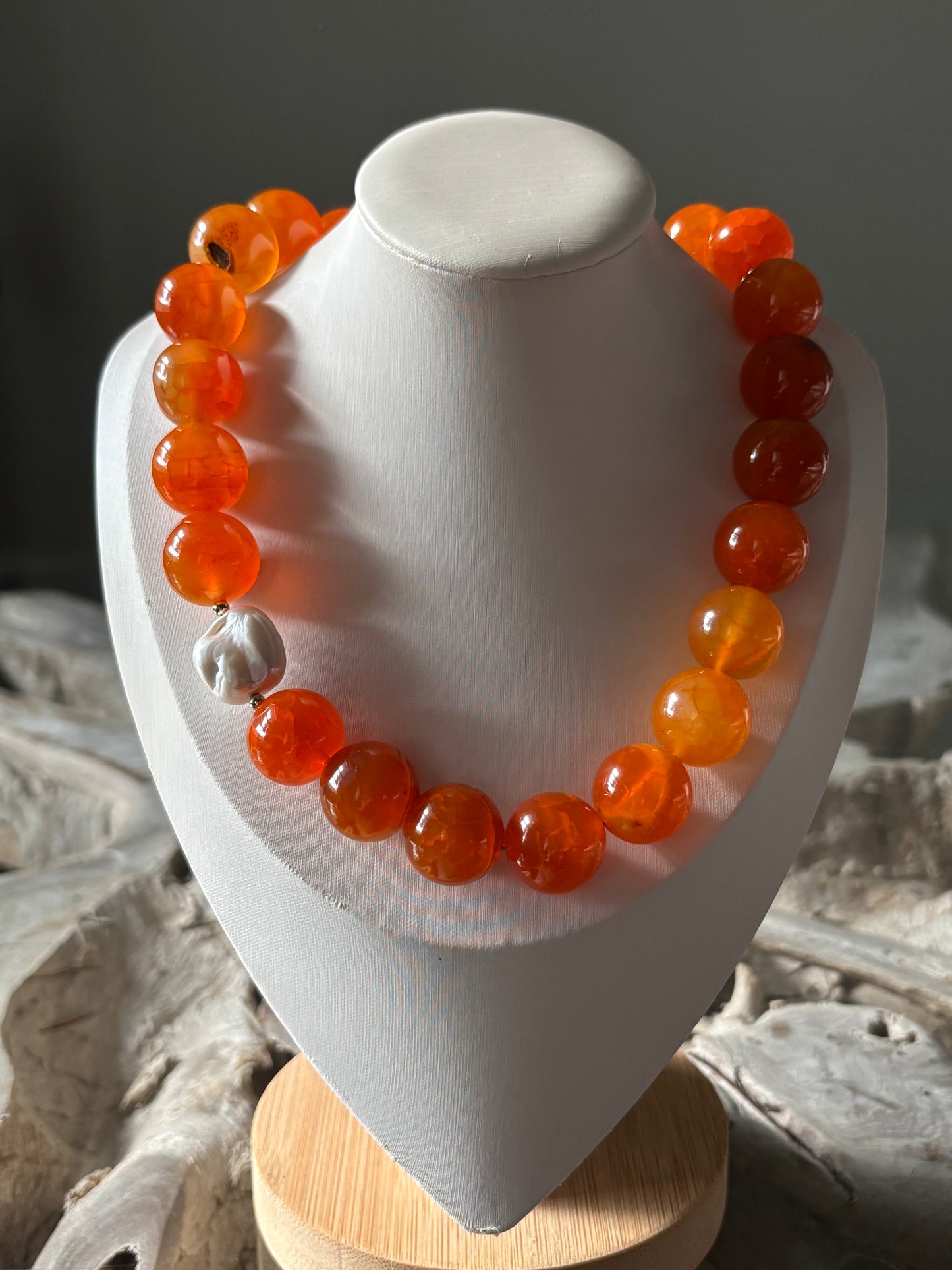 Orange Agate and Pearl Necklace