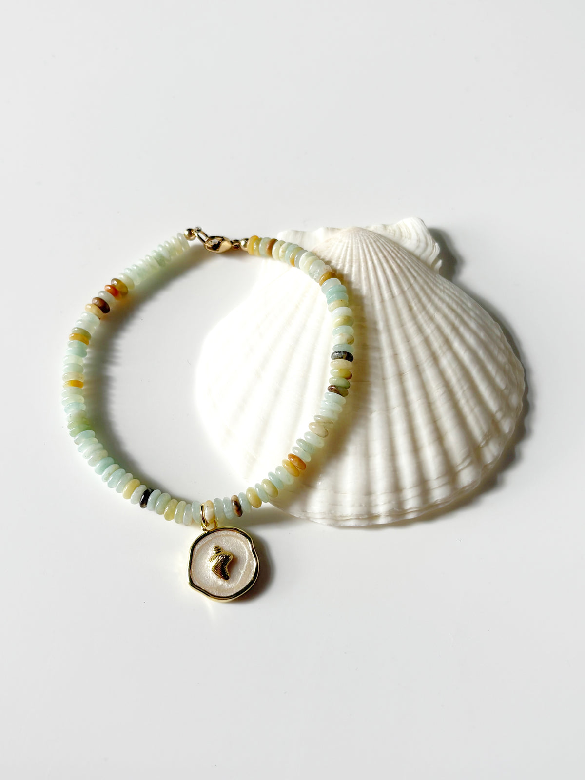 Amazonite and Shell Charm Bracelet