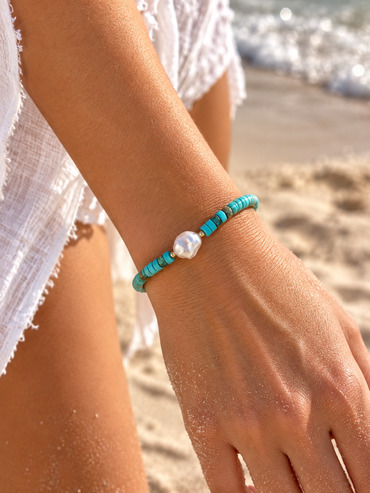 Imperial Jasper Heishi and Pearl Bracelet