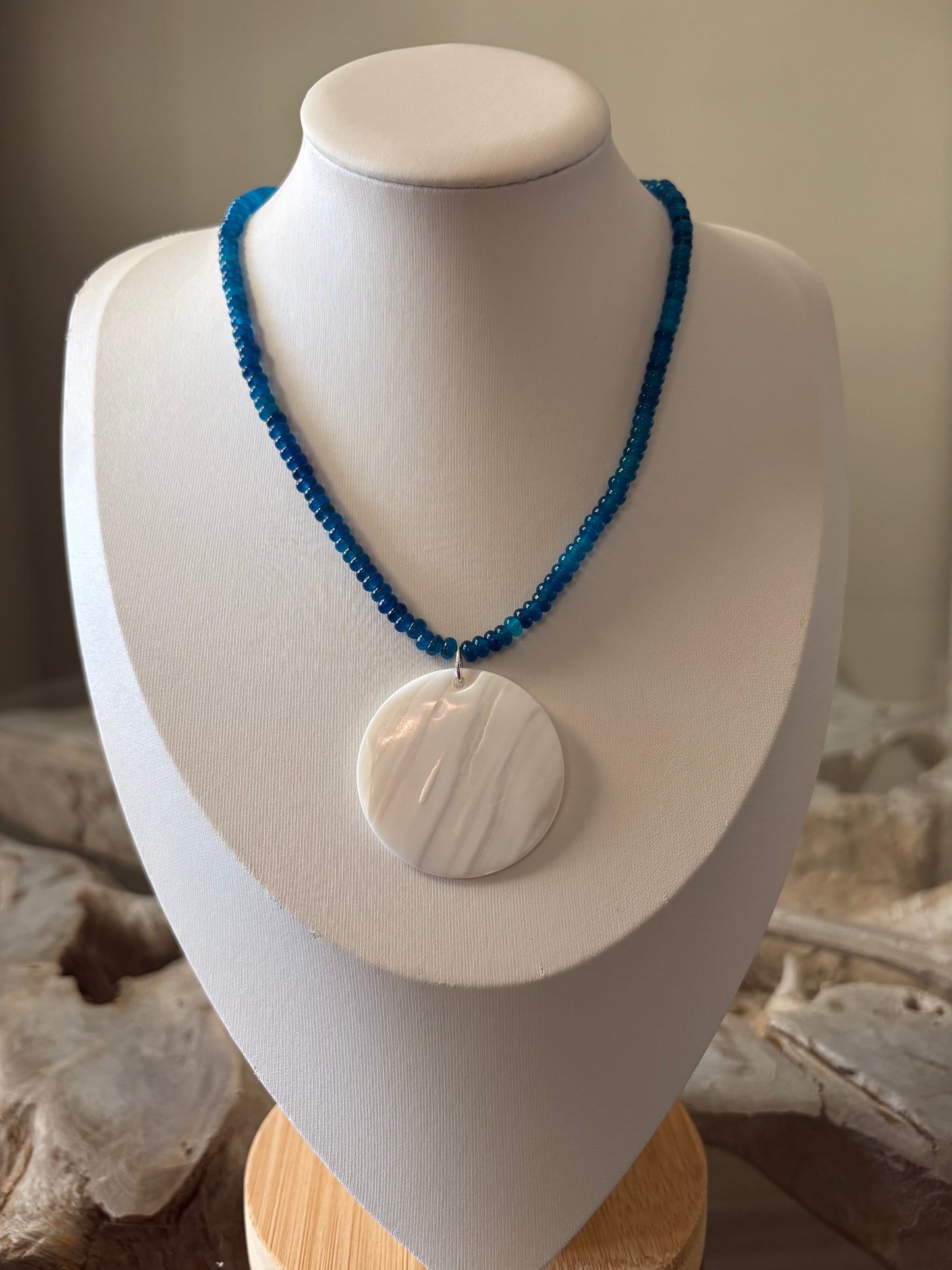 Dark Blue Jade and Mother of Pearl Necklace