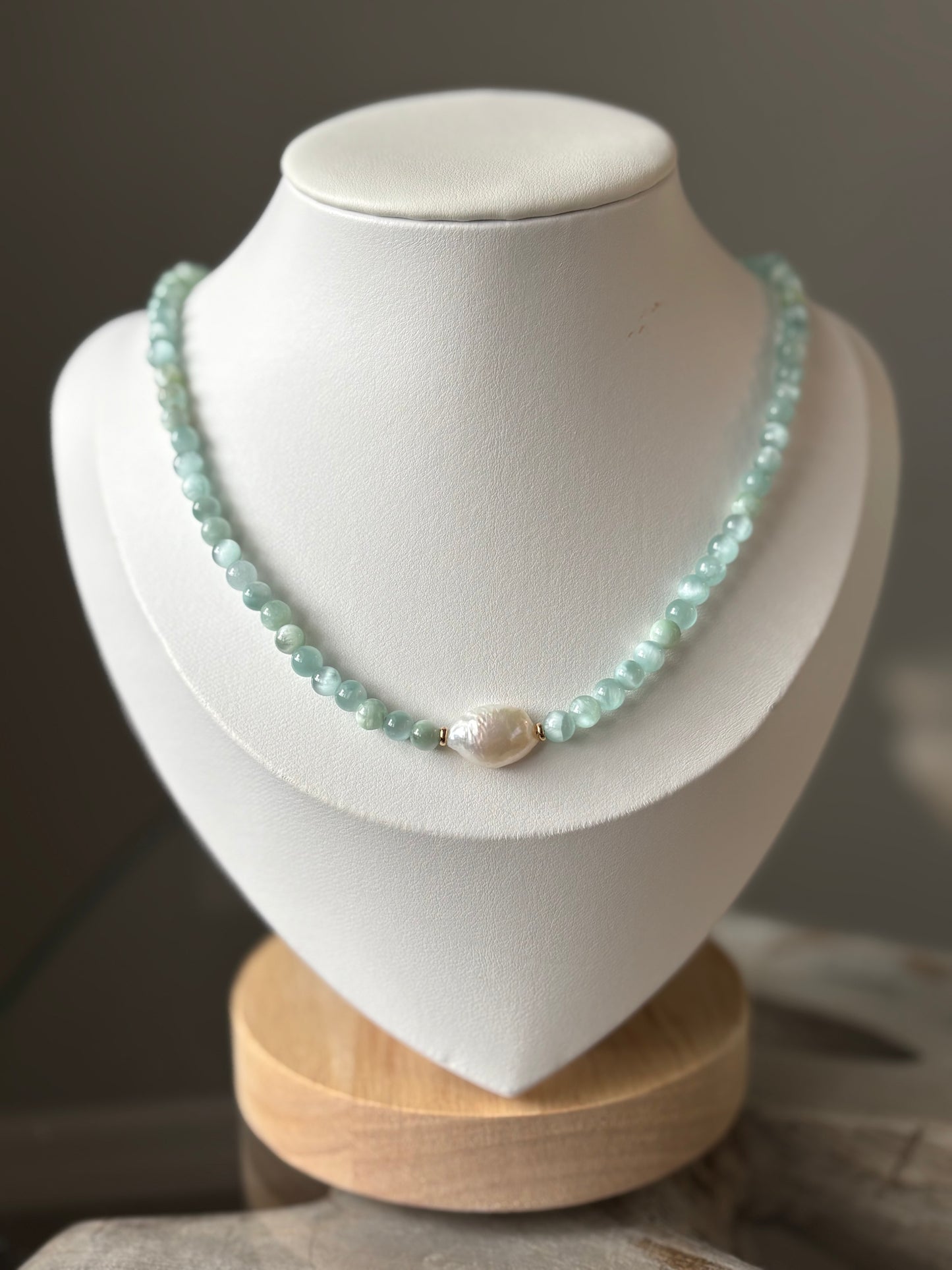 green moonstone gemstone with pear necklace
