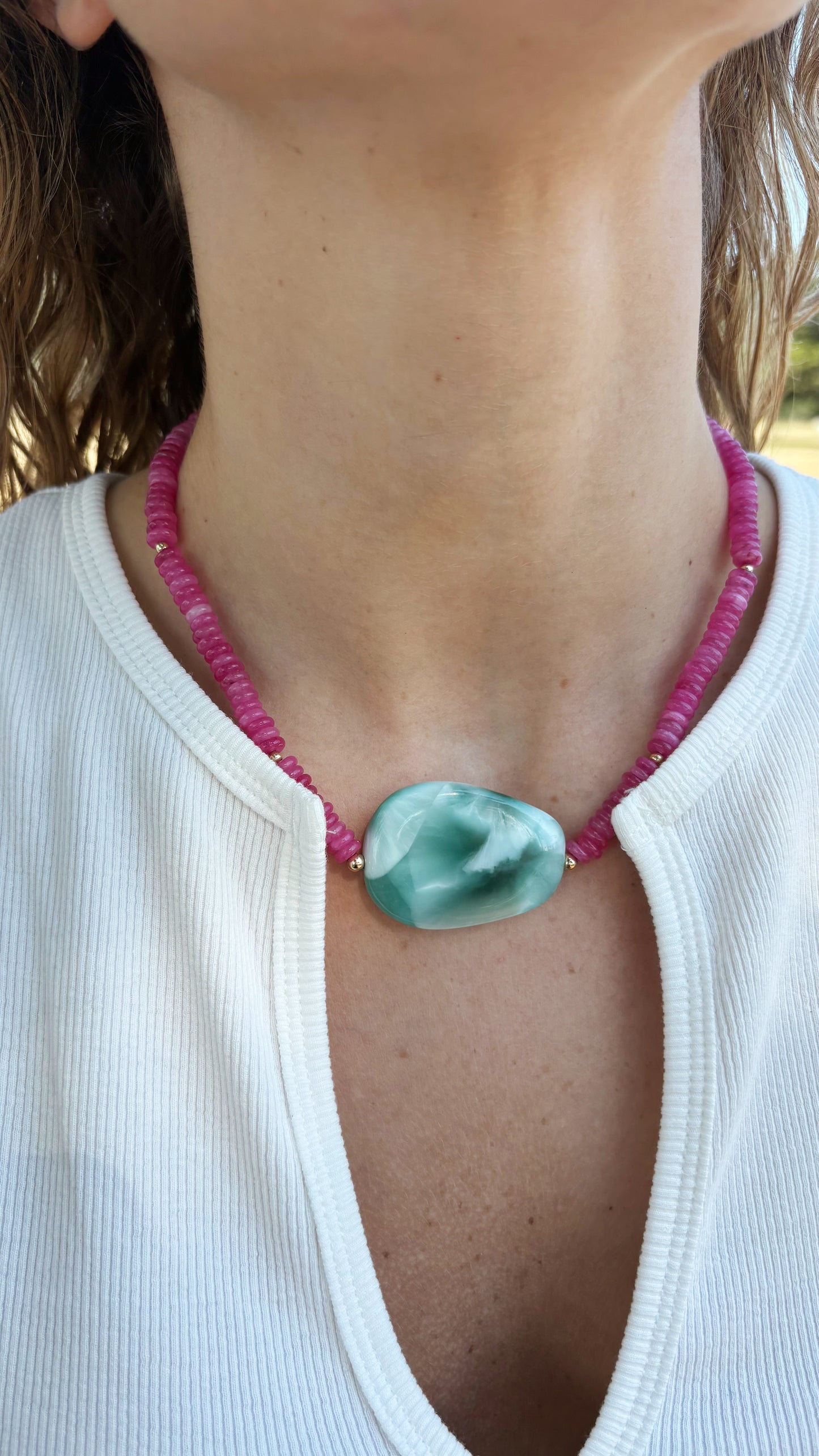 Pink Jade and Green Moonstone Necklace