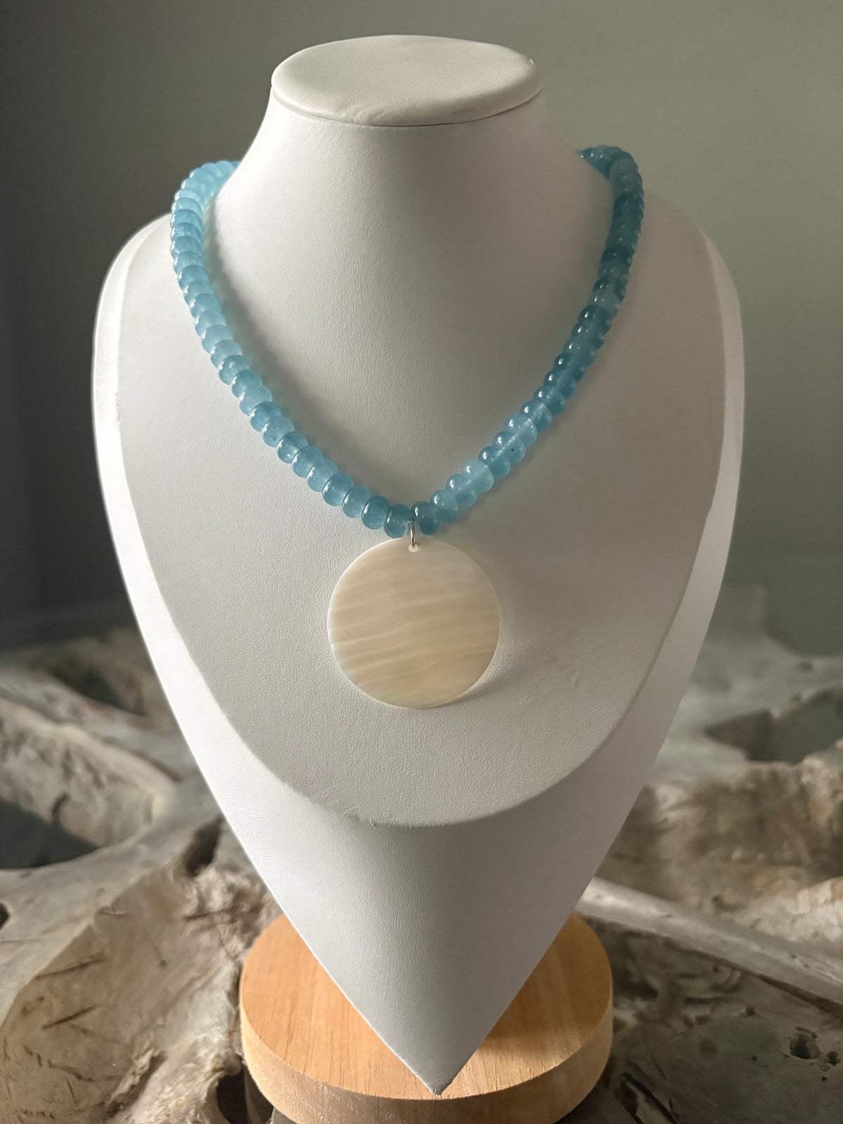 Pale Blue Jade and Shell Necklace