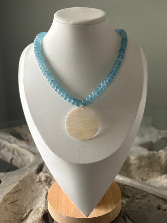 Pale Blue Jade and Shell Necklace