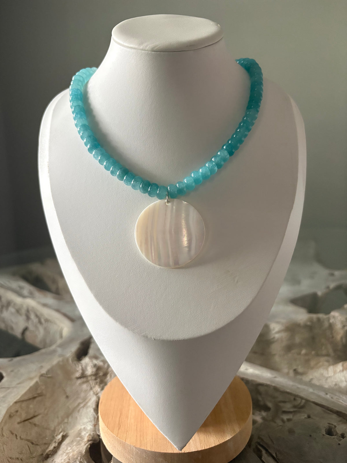 Blue Jade and Mother of Pearl Necklace