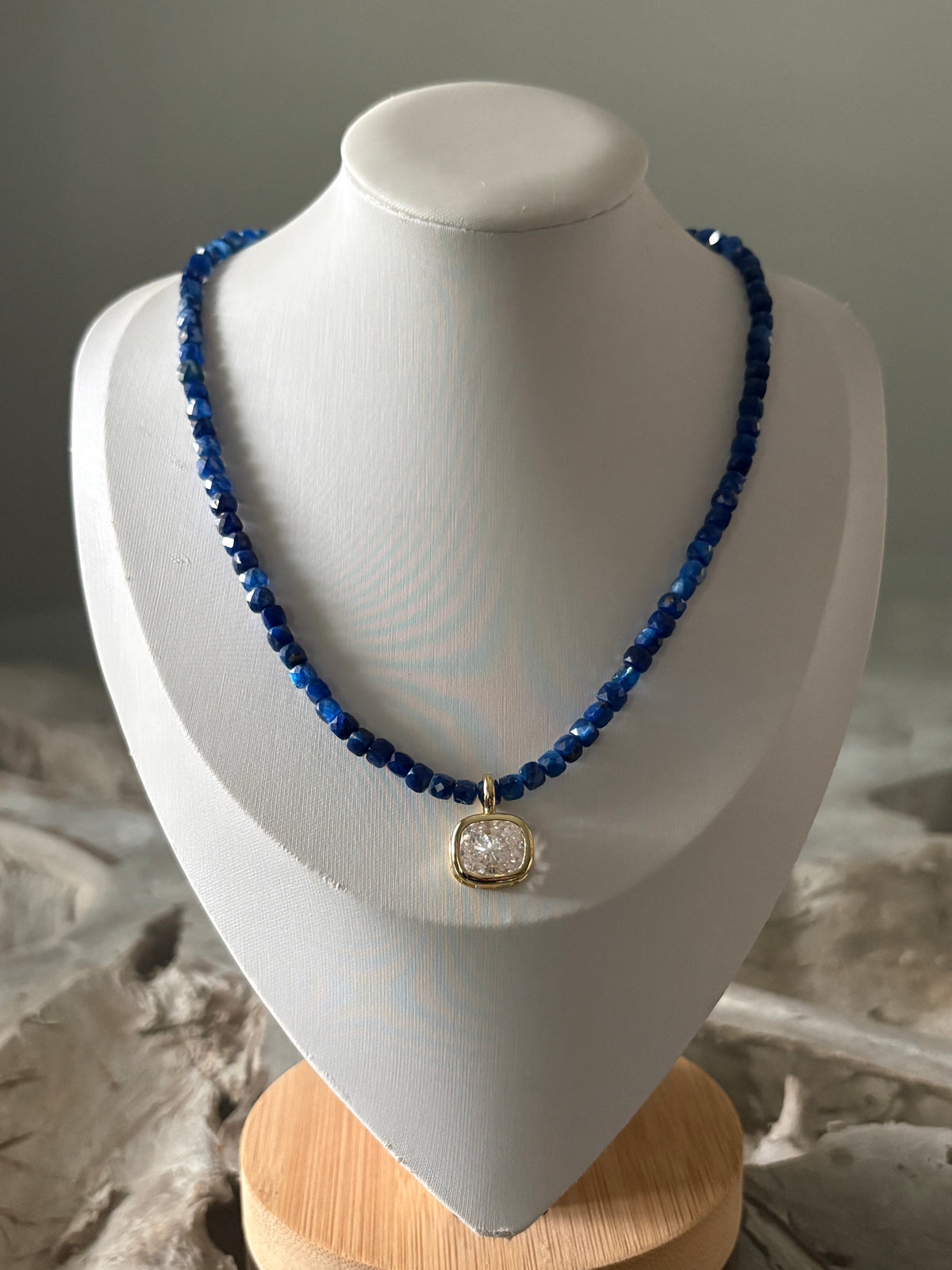 Blue Kyanite and CZ Pendant Necklace