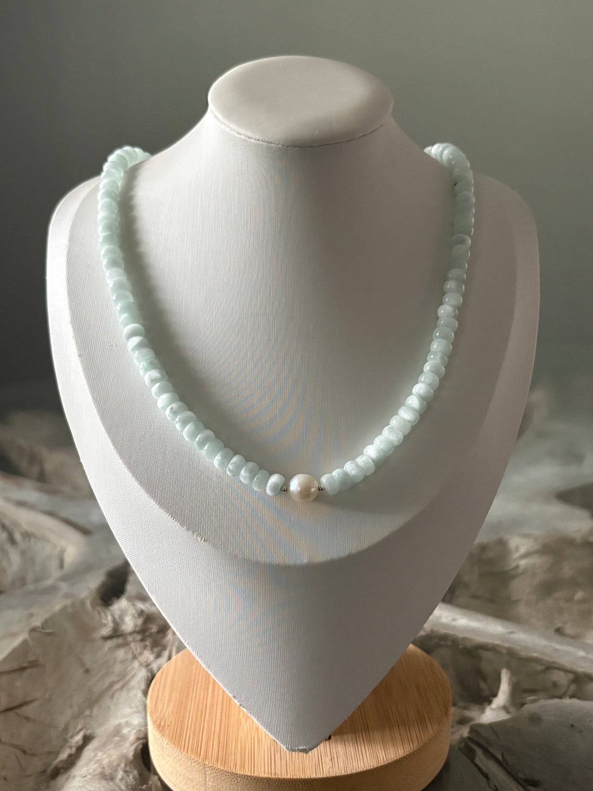 Green Moonstone and Pearl Necklace