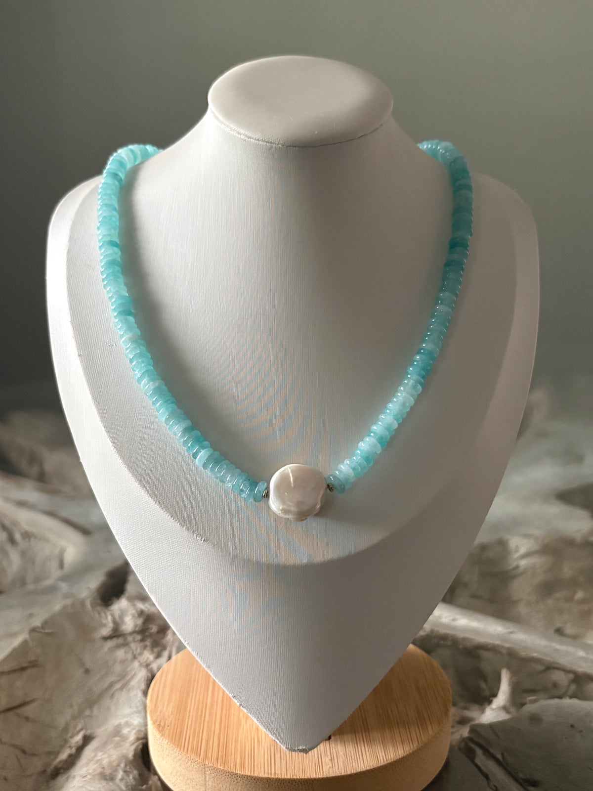 Aqua Jade and Pearl Necklace