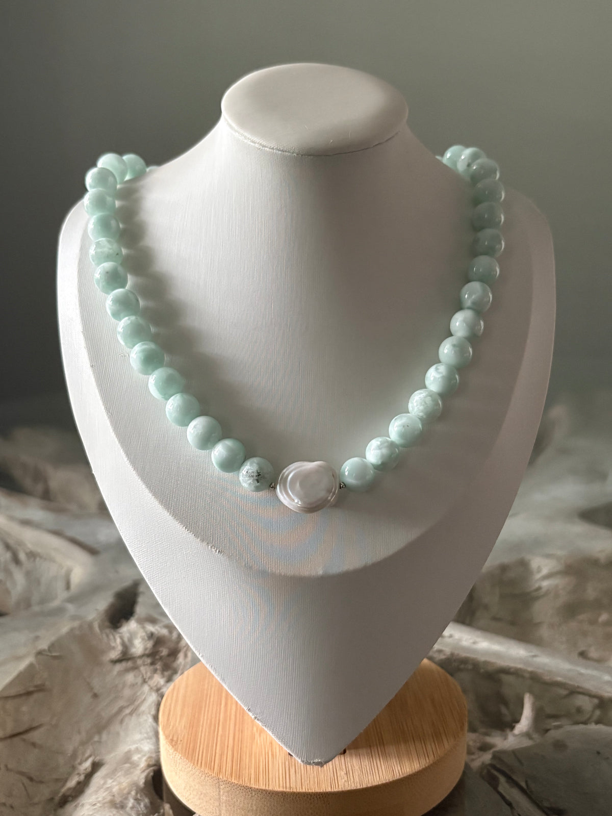 Green Moonstone and Pearl Necklace