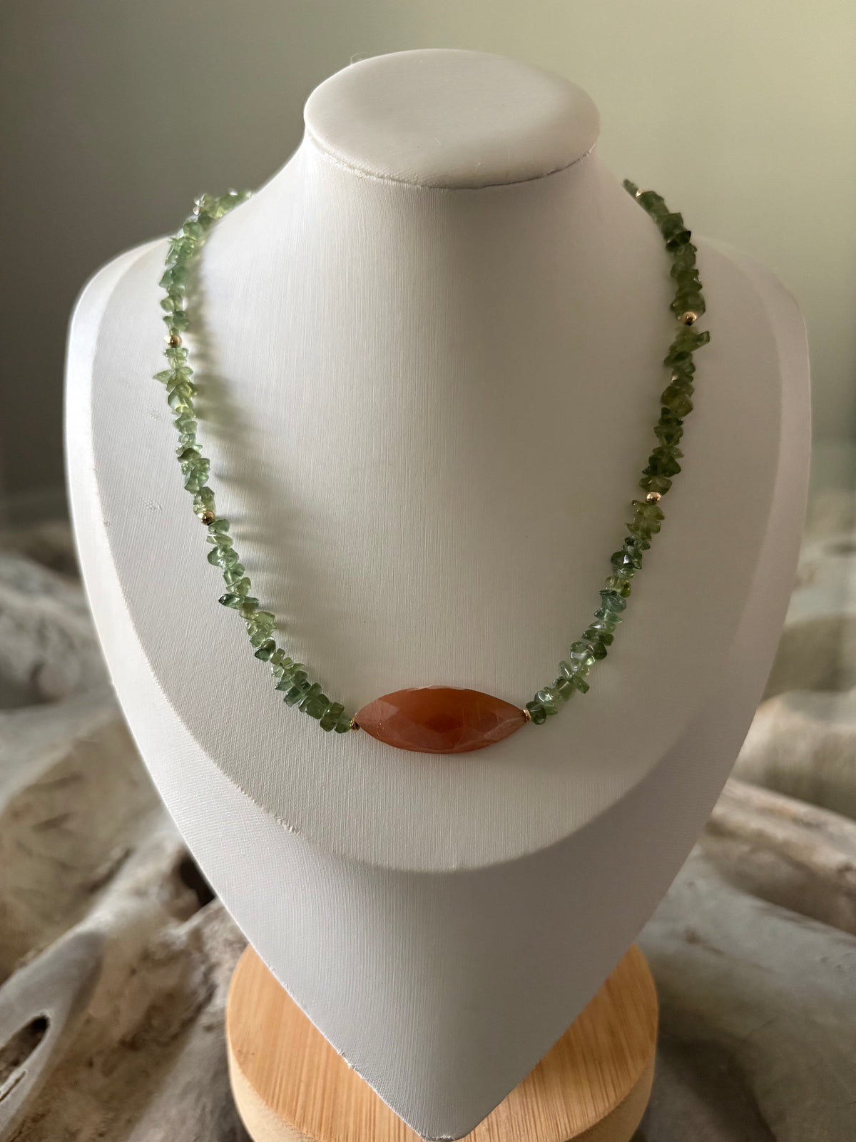 Green Apatite and Sunstone Necklace