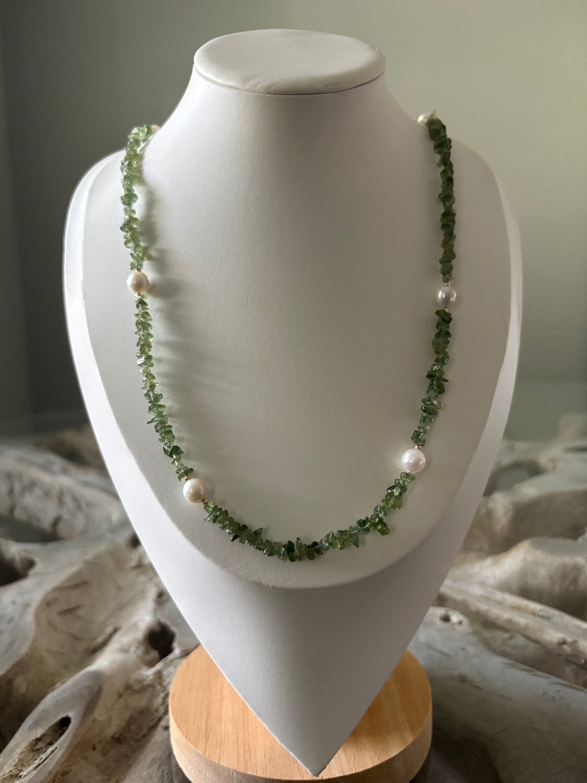 Green Apatite and Pearl Necklace