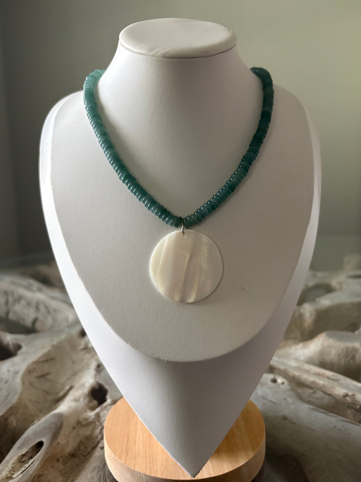 Dark Green Jade and Mother of Pearl Necklace