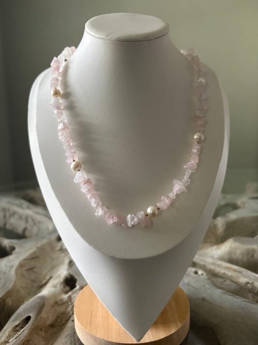 Rose Quartz and Pearl Necklace