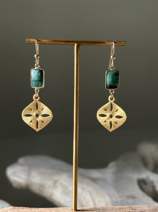 Emerald Filigree Marquise Earrings