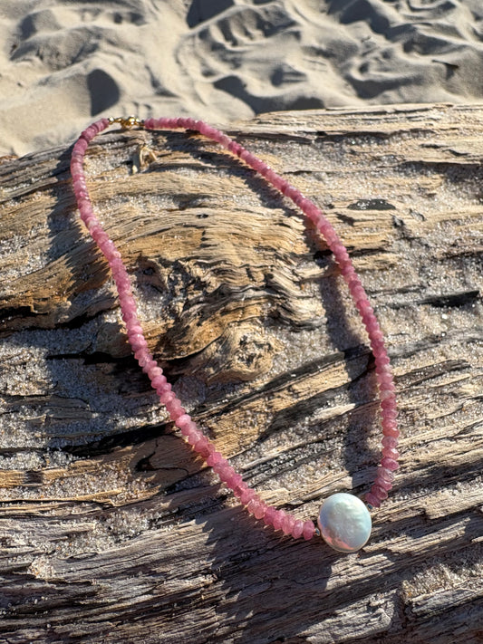 Pink Tourmaline and Pearl Necklace