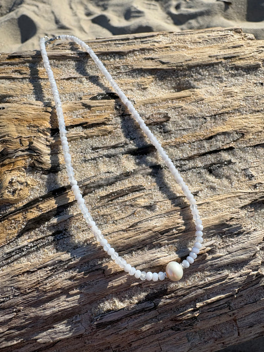 Blue Lace Agate and Pearl Necklace