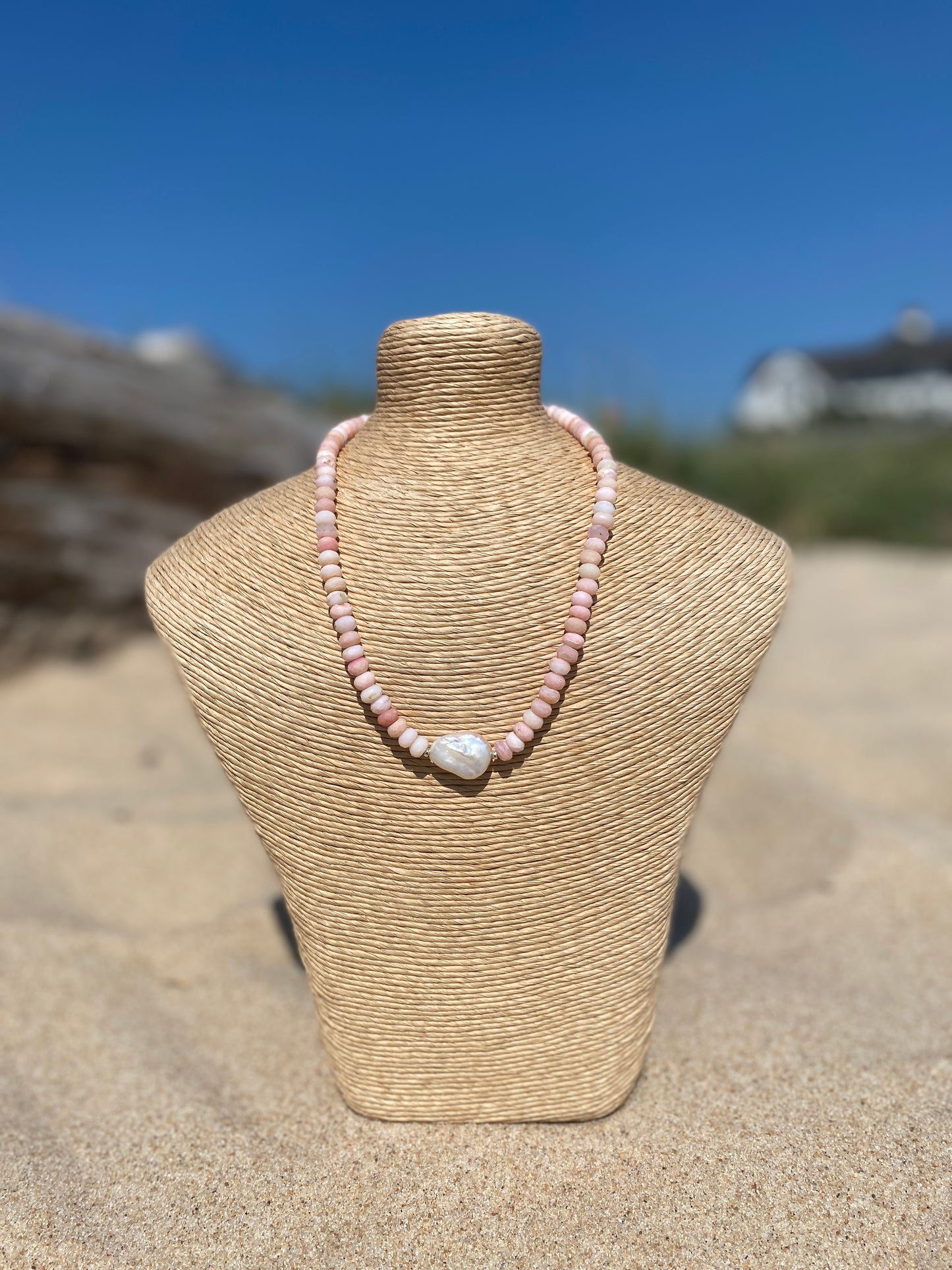 Pink Opal and Pearl Necklace