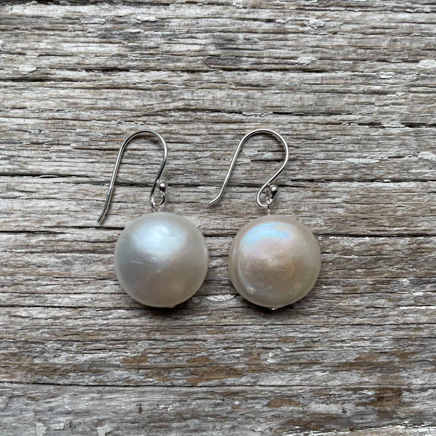Large Matte Coin Pearl Earrings