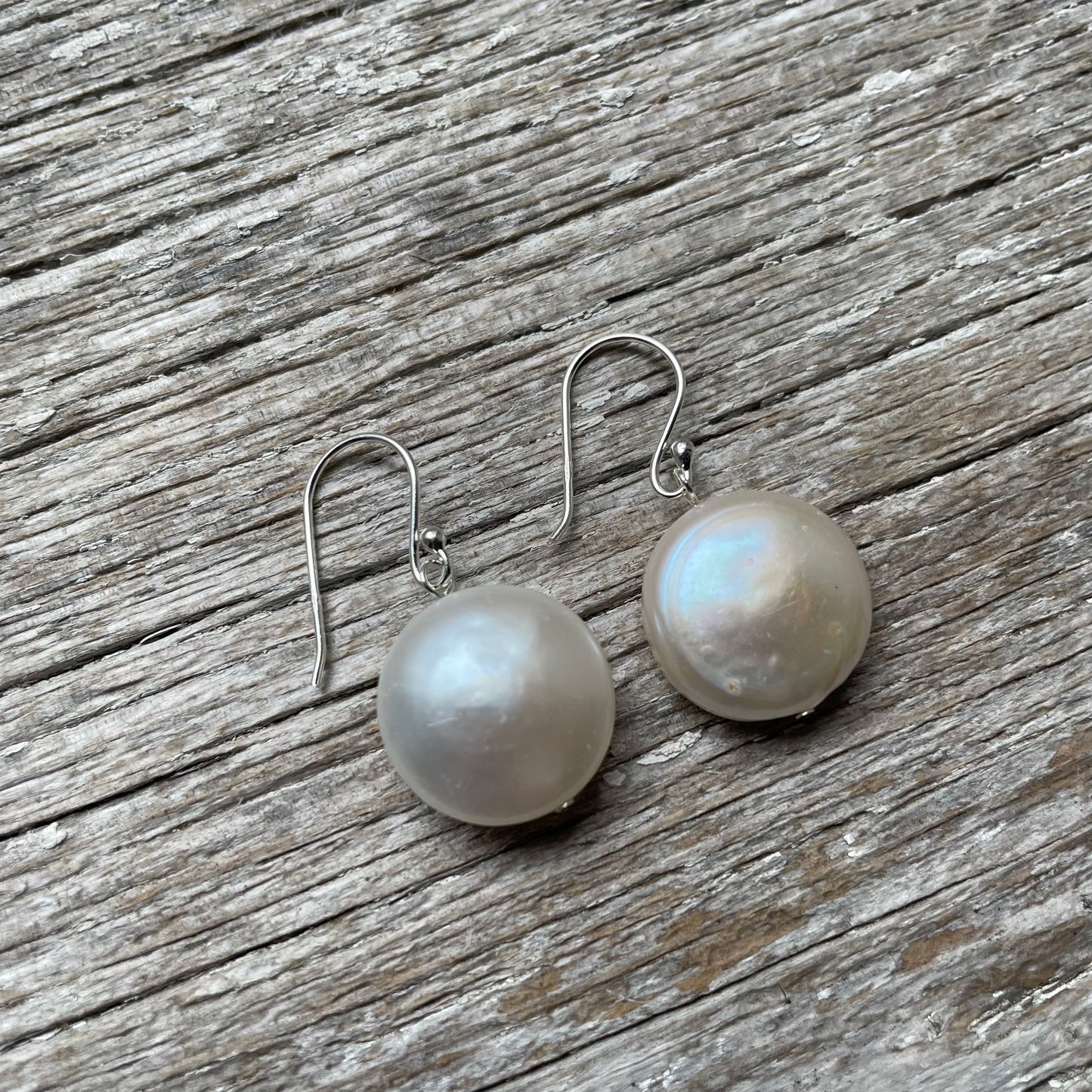 Large Matte Coin Pearl Earrings